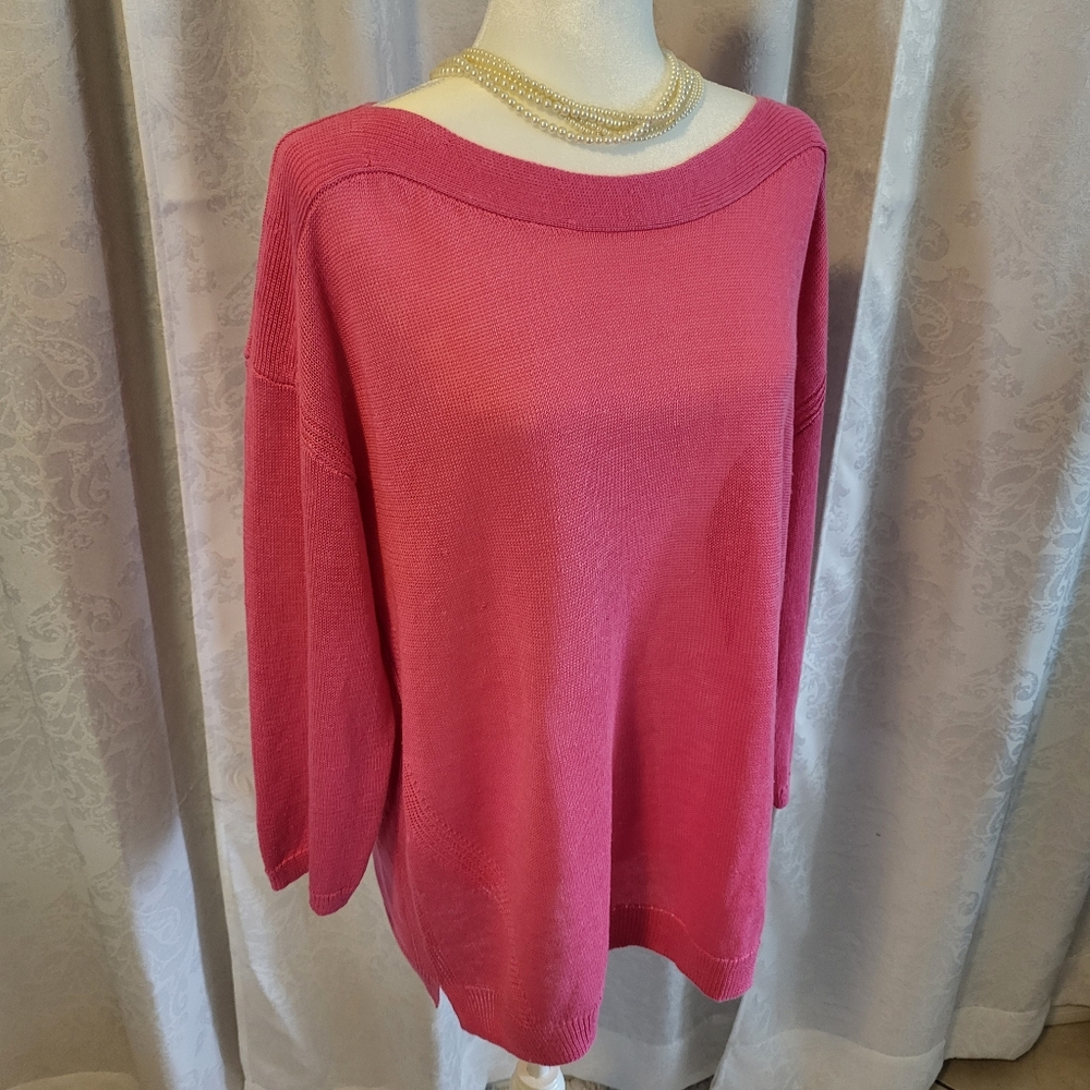 NWT. Talbots Boatneck Pullover Sweater, Women Size XL, Color Pink, 100% Linen